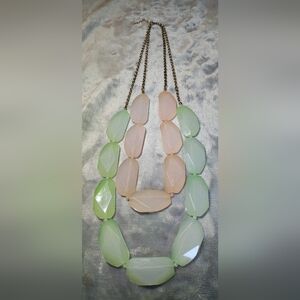 Chunky Pale Pink & Mint Green Statement Bib Necklace Boho Chic Spring/Summer